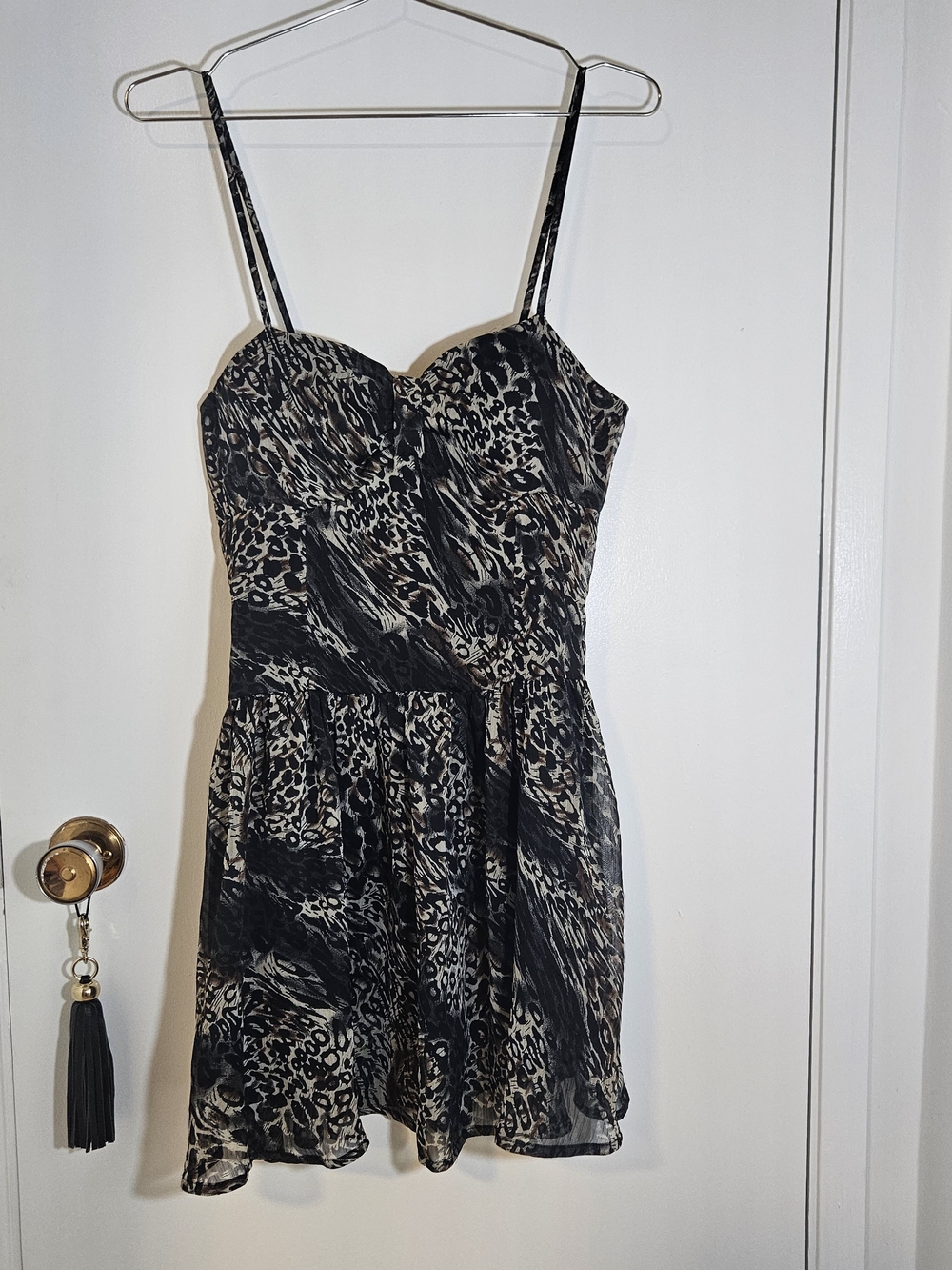 Retro 80s Leopard Print Fit & Flare Mini Dress Sz 6